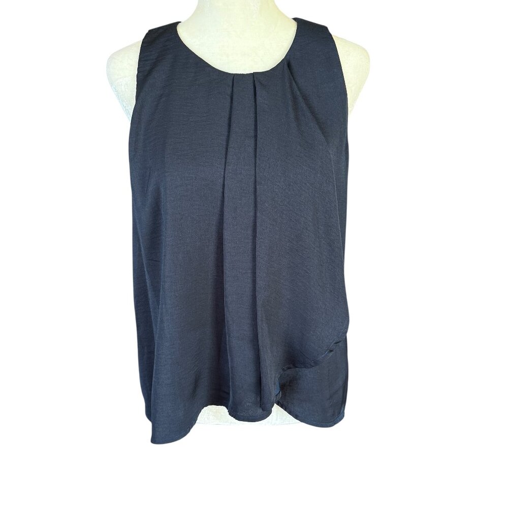 Banana Republic navy blue small petite lined pleated pullover sleeveless top